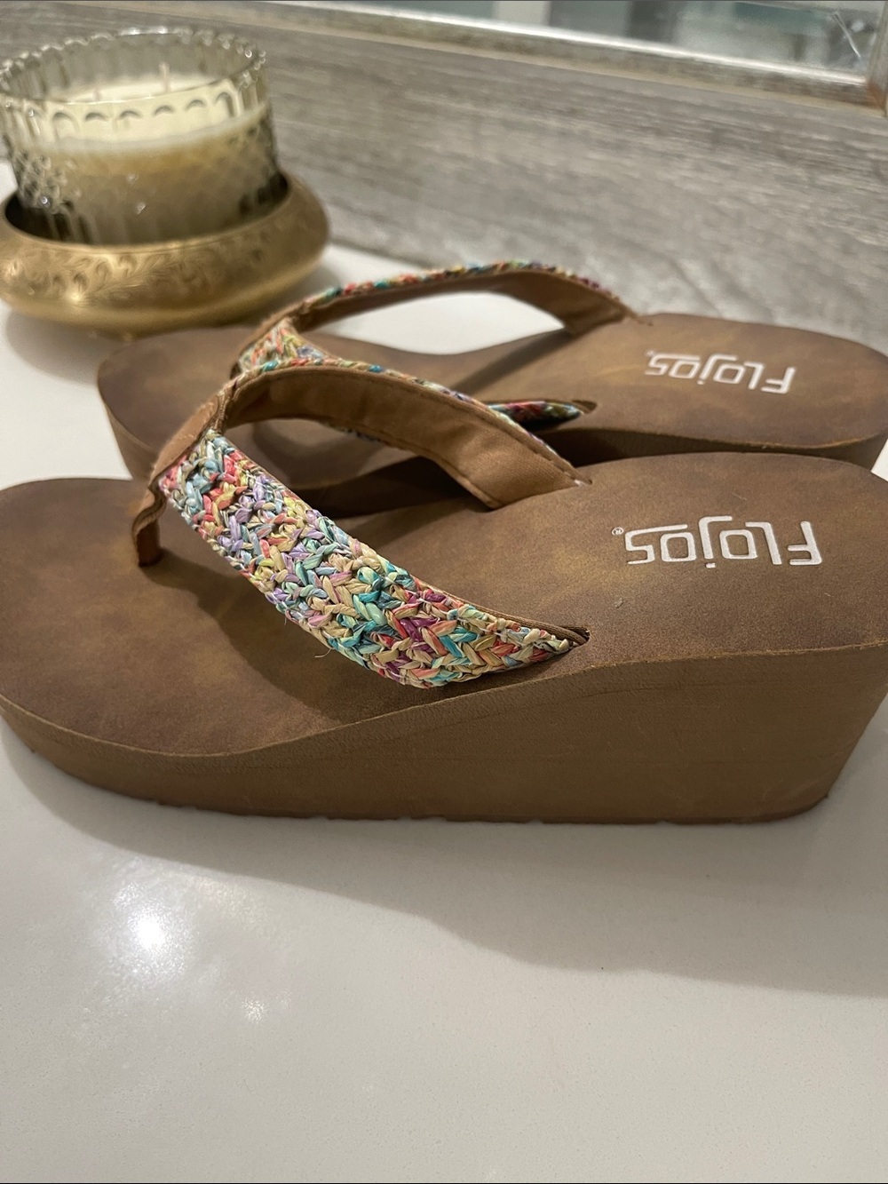 Flojos Womens Brown Woven Strap Wedge Flip Flops Platform Sandals Size 6